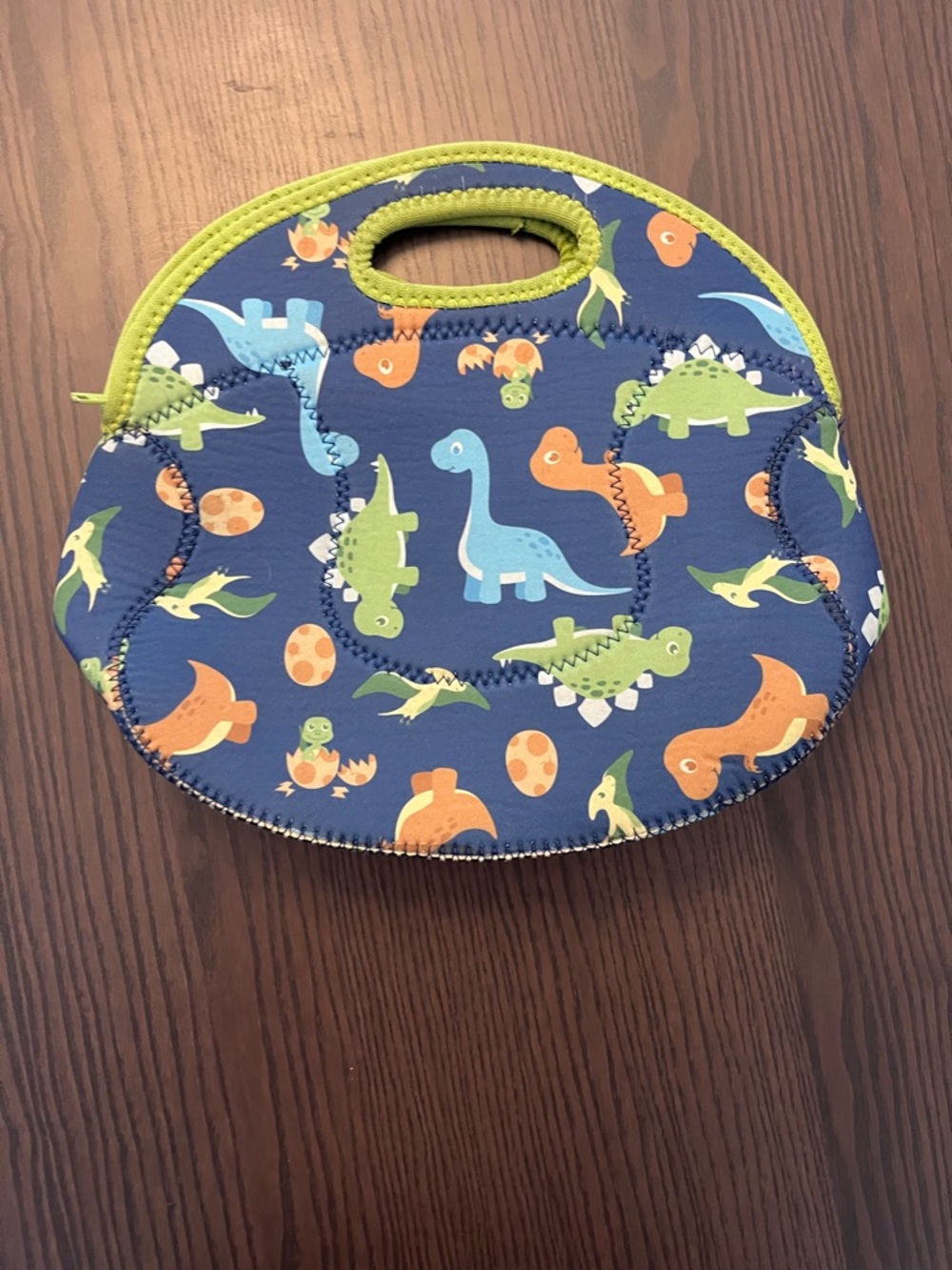 Children's Dino Neoprene Lunch Bag - Navy with Green Trim